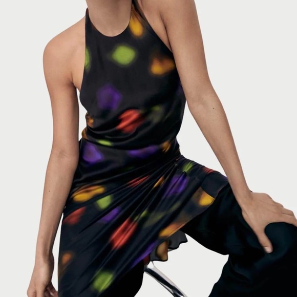 silk laundry halter dress in black blur - Picture 2 of 4